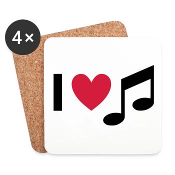 I love music (heart, note) - Coasters (set of 4) - white - Front