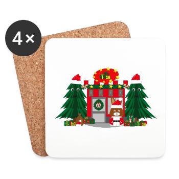 Nikolaus Shop mit Tannen und Geschenken. - Untersetzer (4er-Set) - Weiß - Vorne