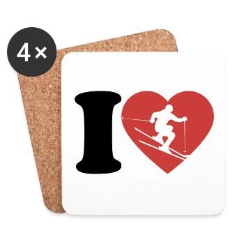 I Love Ski, Apres Ski, Wintersport, Herz - Untersetzer (4er-Set) - Weiß - Vorne