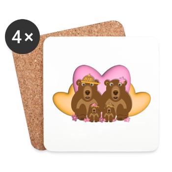 Liebe Bären Familie mit rosa und gelbe Herzen. - Untersetzer (4er-Set) - Weiß - Vorne