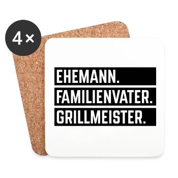 Ehemann Familienvater Grillmeister (Grillen / B) - Untersetzer (4er-Set) - Weiß - Vorne