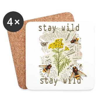 Stay wild, nature, flowers, bee - Coasters (set of 4) - white - Front