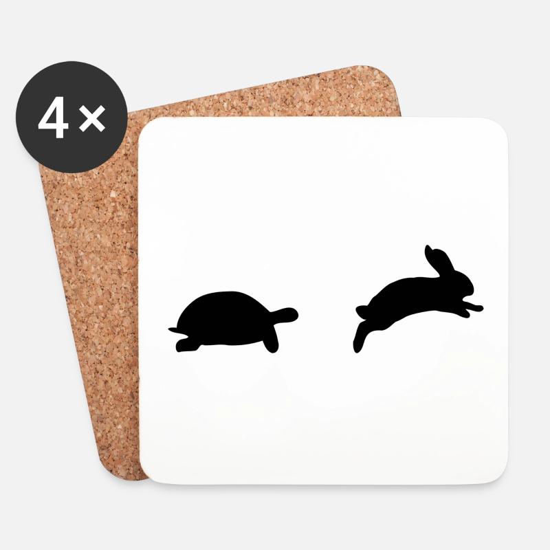 Schildkröte und Hase - Untersetzer (4er-Set) - Weiß