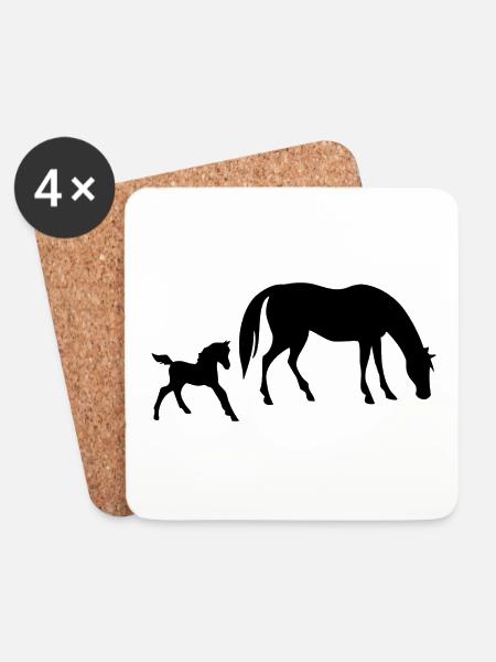 Pferd und Fohlen Design - Untersetzer (4er-Set) - Weiß