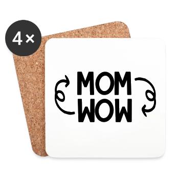 MOM upside down spells WOW! (black print) - Coasters (set of 4) - white - Front