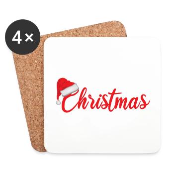 Weihnachten Schriftzug mit Nikolaus Mütze - Untersetzer (4er-Set) - Weiß - Vorne