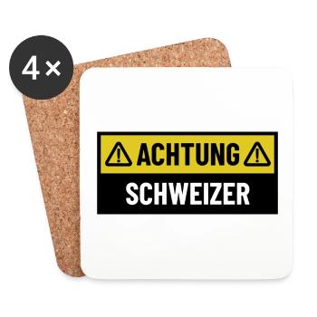 Achtung Schweizer - Regionaler Spruch - Untersetzer (4er-Set) - Weiß - Vorne