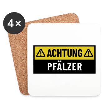 Achtung Pfälzer - Regionaler Spruch - Untersetzer (4er-Set) - Weiß - Vorne