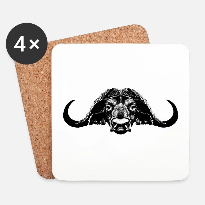 Büffel / Kaffernbüffel / Bull - Untersetzer (4er-Set) - Weiß