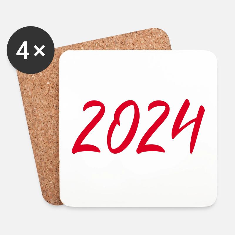 2024 Silvester Neujahr rot - Untersetzer (4er-Set) - Weiß