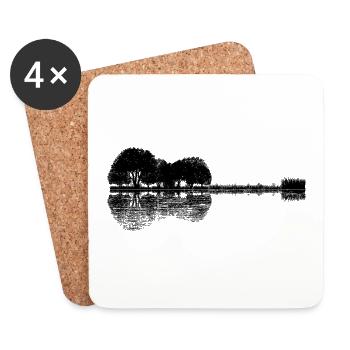 akustische Gitarre - Waldsee - Natur - Spiegelung - Untersetzer (4er-Set) - Weiß - Vorne