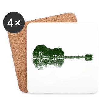 akustische Gitarre - Waldsee - Natur - Spiegelung - Untersetzer (4er-Set) - Weiß - Vorne