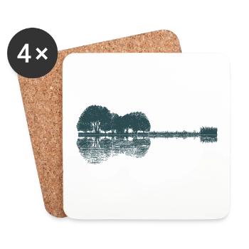 akustische Gitarre - Waldsee - Natur - Spiegelung - Untersetzer (4er-Set) - Weiß - Vorne