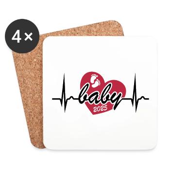 ECG Curve - Heart Curve - Baby 2025 - Pregnant - Coasters (set of 4) - white - Front