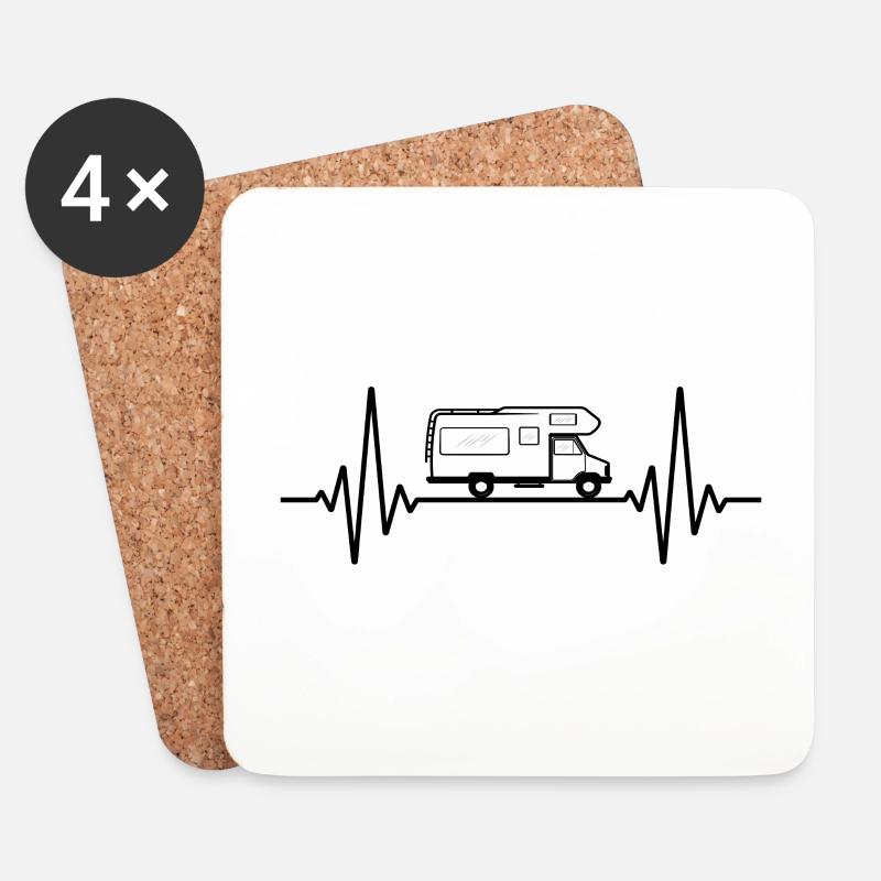 Puls Frequenz Wohnmobil | Herzschlag EKG Camper - Untersetzer (4er-Set) - Weiß