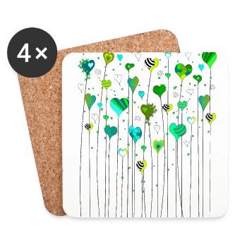 Coeurs sur tige coeurs verts merci beaucoup - Dessous de verre (lot de 4) - blanc - Devant