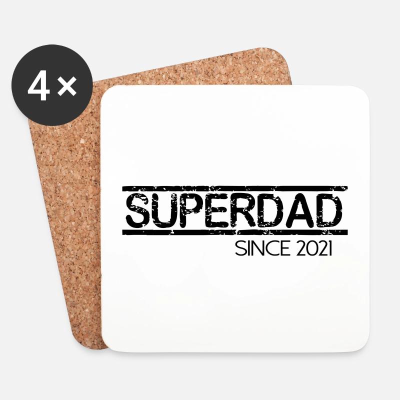 Superdad since 2021 Schrift Spruch - Untersetzer (4er-Set) - Weiß