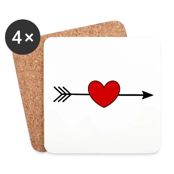 cœur rouge, St.valentin - Dessous de verre (lot de 4) - blanc - Devant