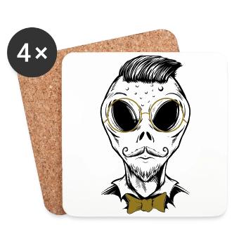 Hipster Alien Or Mouche Bart T-shirt cadeau - Dessous de verre (lot de 4) - blanc - Devant