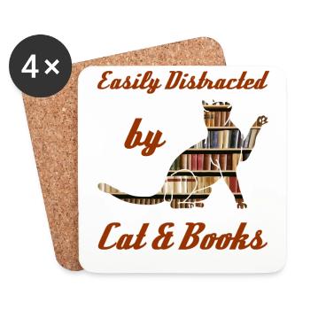 Easily Distracted by Cat & Books - Coasters (set of 4) - white - Front