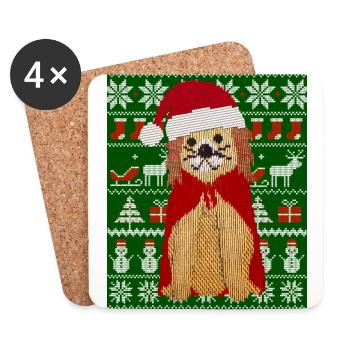 Gestrickter Hund als Weihnachtsmann Ugly Christmas - Untersetzer (4er-Set) - Weiß - Vorne