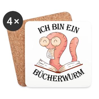Ich bin ein Bücherwurm Buch Lesen Cartoon witzig - Untersetzer (4er-Set) - Weiß - Vorne