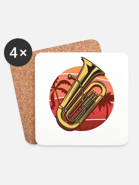 Tuba Geschenk, Sonnige Tuba am Strand, Orchester - Untersetzer (4er-Set) - Weiß