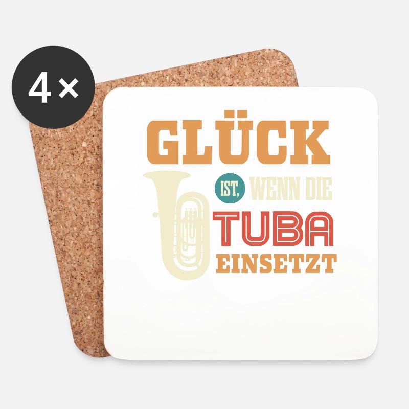 Tuba Geschenk, Glück ist, wenn die Tuba einsetzt - Untersetzer (4er-Set) - Weiß