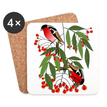 Bird bullfinch on a berry branch - Coasters (set of 4) - white - Front