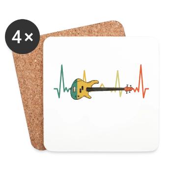 Bass Guitar Heartbeat - Gift for Bassists - Coasters (set of 4) - white - Front