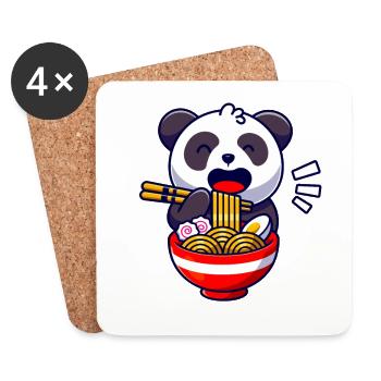 Cute panda bear eats ramen noodle soup - Coasters (set of 4) - white - Front
