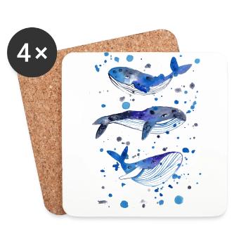 Trois baleines dans la mer sous l & # 39; eau - Dessous de verre (lot de 4) - blanc - Devant