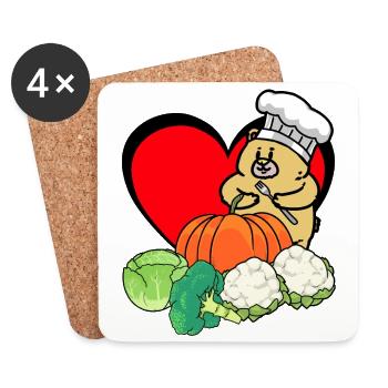 Teddy Bear Cook Heart Vegetables Cooking Vitamins Healthy - Coasters (set of 4) - white - Front
