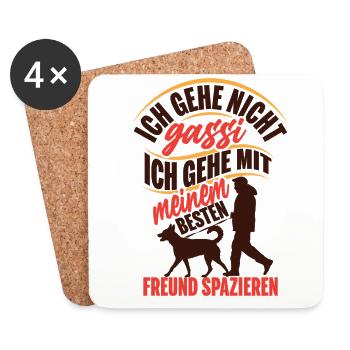 Ich gehe mit meinem besten Freund spazieren, Gassi - Untersetzer (4er-Set) - Weiß - Vorne