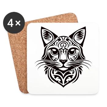 Chat tribal - Dessous de verre (lot de 4) - blanc - Devant