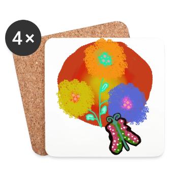 Été, Soleil, Fleurs, Papillon, Papillon, Jardin - Dessous de verre (lot de 4) - blanc - Devant