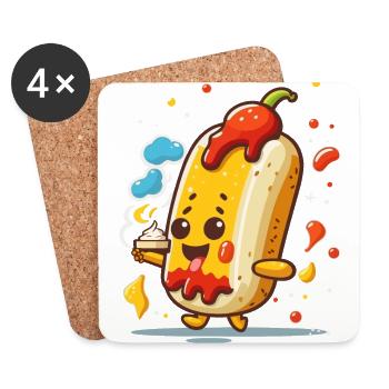 Délices ludiques : hot-dog de dessin animé avec ketchup et - Dessous de verre (lot de 4) - blanc - Devant