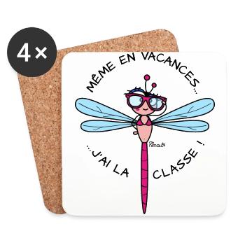 Libellule, Cadeau Instit, J'ai la Classe, Vacances - Dessous de verre (lot de 4) - blanc - Devant