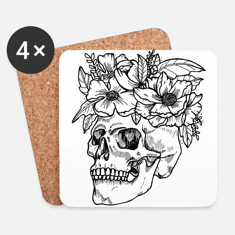 FLOWER SKULL - Untersetzer (4er-Set) - Weiß
