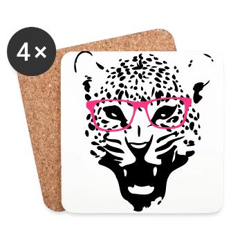 Leopard nerd glasses 2c - Coasters (set of 4) - white - Front