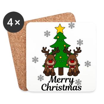Moose with tree Merry Christmas - Coasters (set of 4) - white - Front
