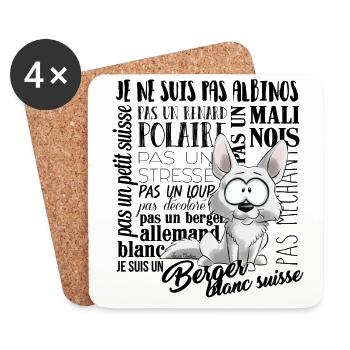 Je Suis Berger Blanc Suisse - noirFR - Dessous de verre (lot de 4) - blanc - Devant
