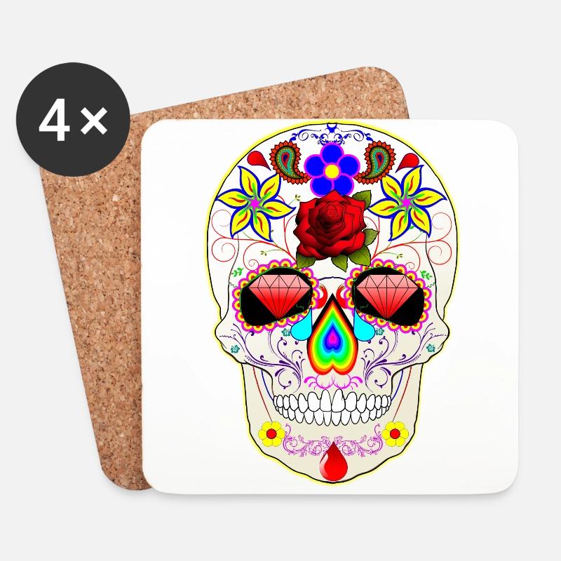 mexikanischer Schädel - Untersetzer (4er-Set) - Weiß