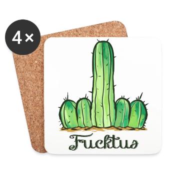 FUCKTUS Kaktus Pflanzen Sprüche Humor neu Geschenk - Untersetzer (4er-Set) - Weiß - Vorne