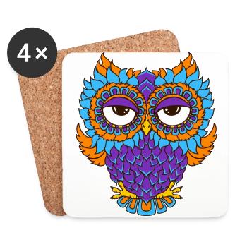 colorful owl in mandala - optics - Coasters (set of 4) - white - Front