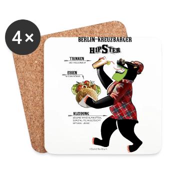 Hipster Berlin-Kreuzberger Bär mit Vegan Döner - Untersetzer (4er-Set) - Weiß - Vorne
