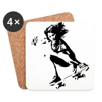 Skater Girl Skateboard Longboard - Untersetzer (4er-Set) - Weiß - Vorne