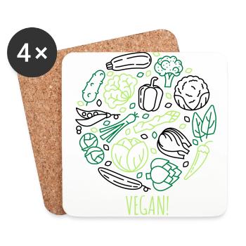Vegan! Gemüse im Kreis - Untersetzer (4er-Set) - Weiß - Vorne