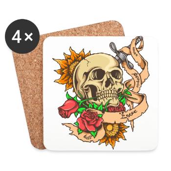Schädel-Tattoo - Untersetzer (4er-Set) - Weiß - Vorne