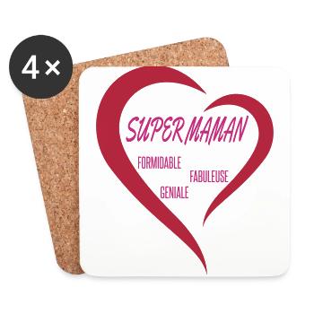 super maman fête des mères - Dessous de verre (lot de 4) - blanc - Devant